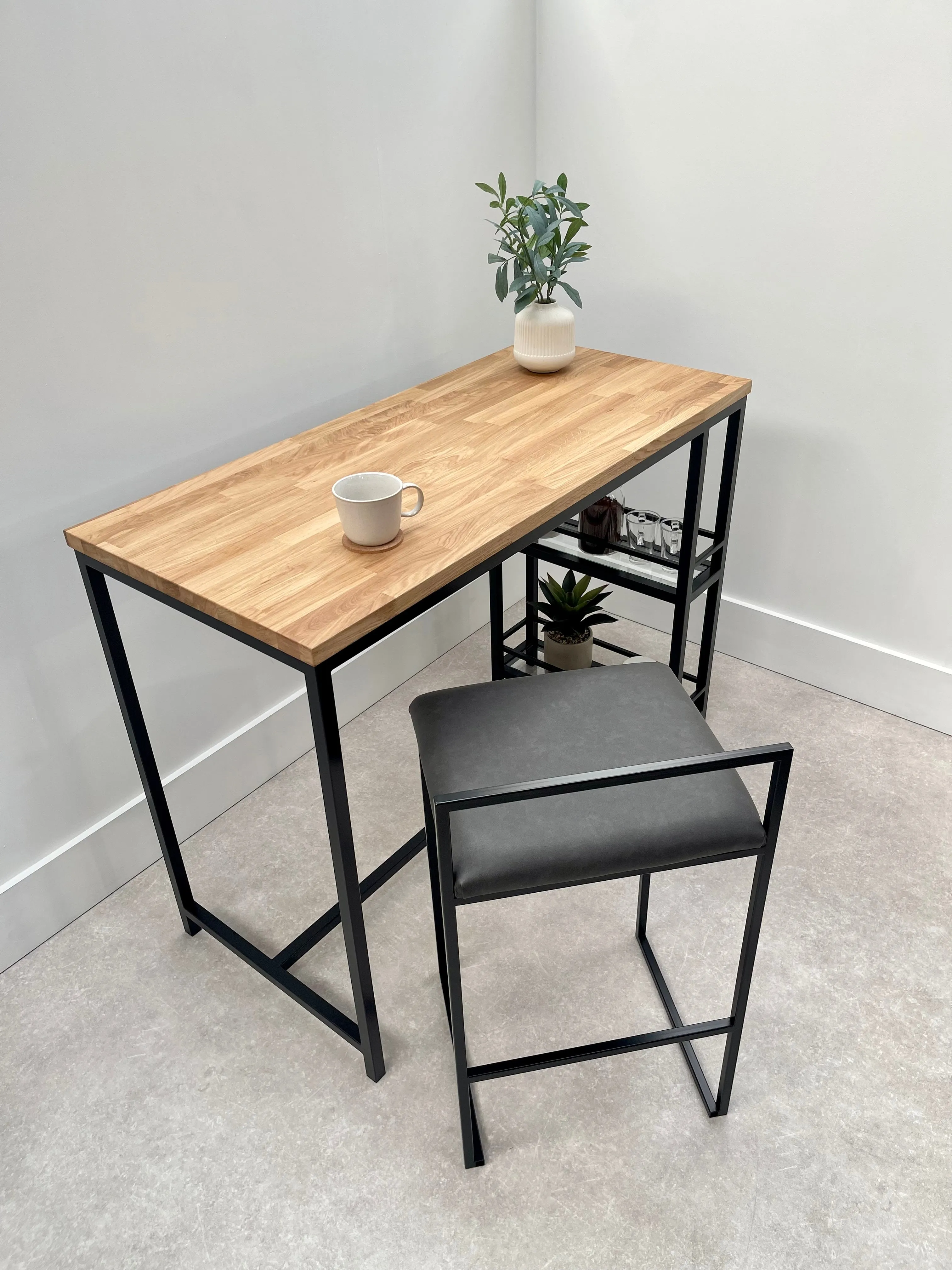 Oak Metal Breakfast Bar Table