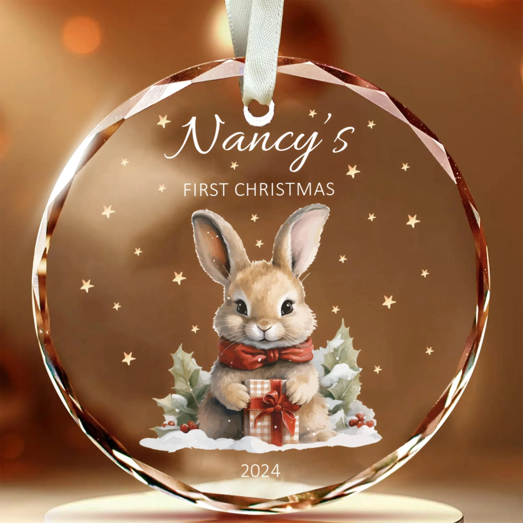 Personalized Baby's First Christmas Glass Ornament, Personalized Woodland Creatures GX02-24