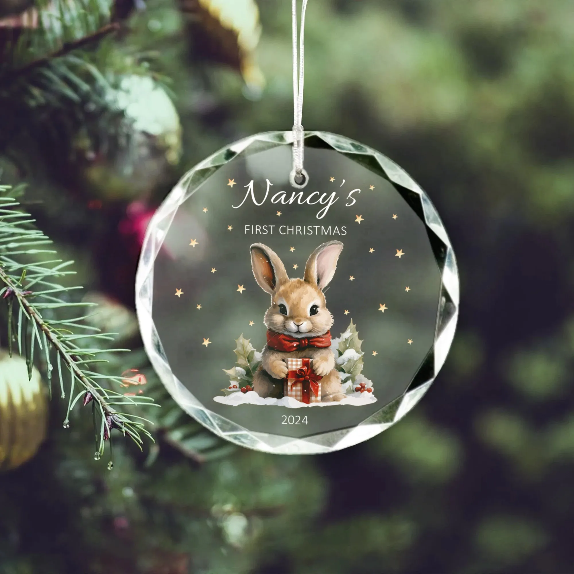 Personalized Baby's First Christmas Glass Ornament, Personalized Woodland Creatures GX02-24