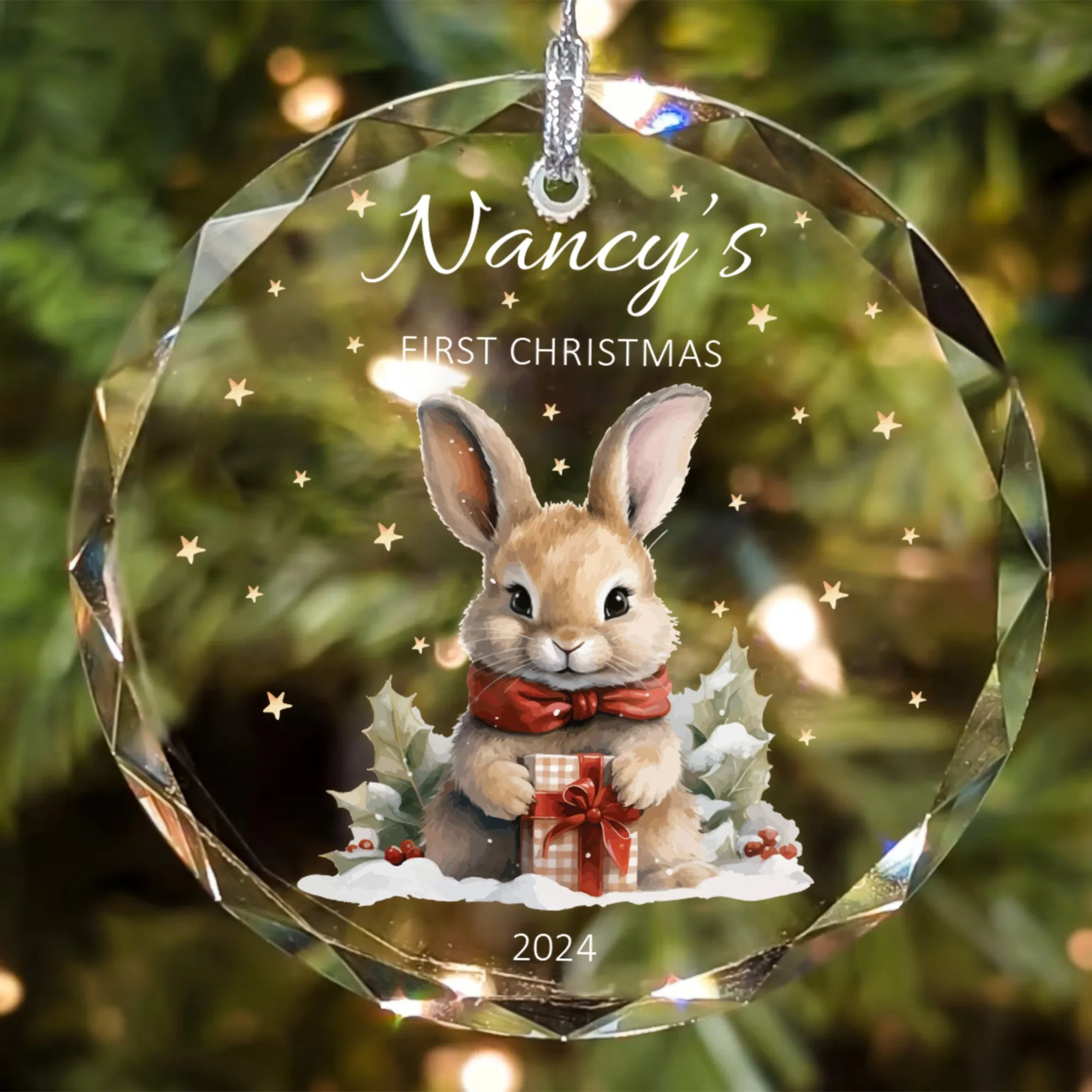 Personalized Baby's First Christmas Glass Ornament, Personalized Woodland Creatures GX02-24