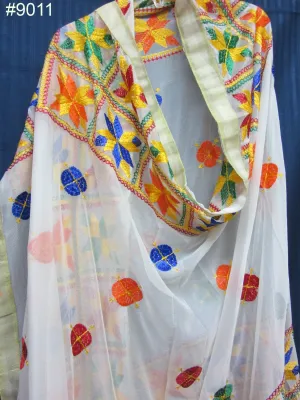 Phulkari 9013 Georgette Solid Color Phulkari Detail Dupatta Chunni Shawl