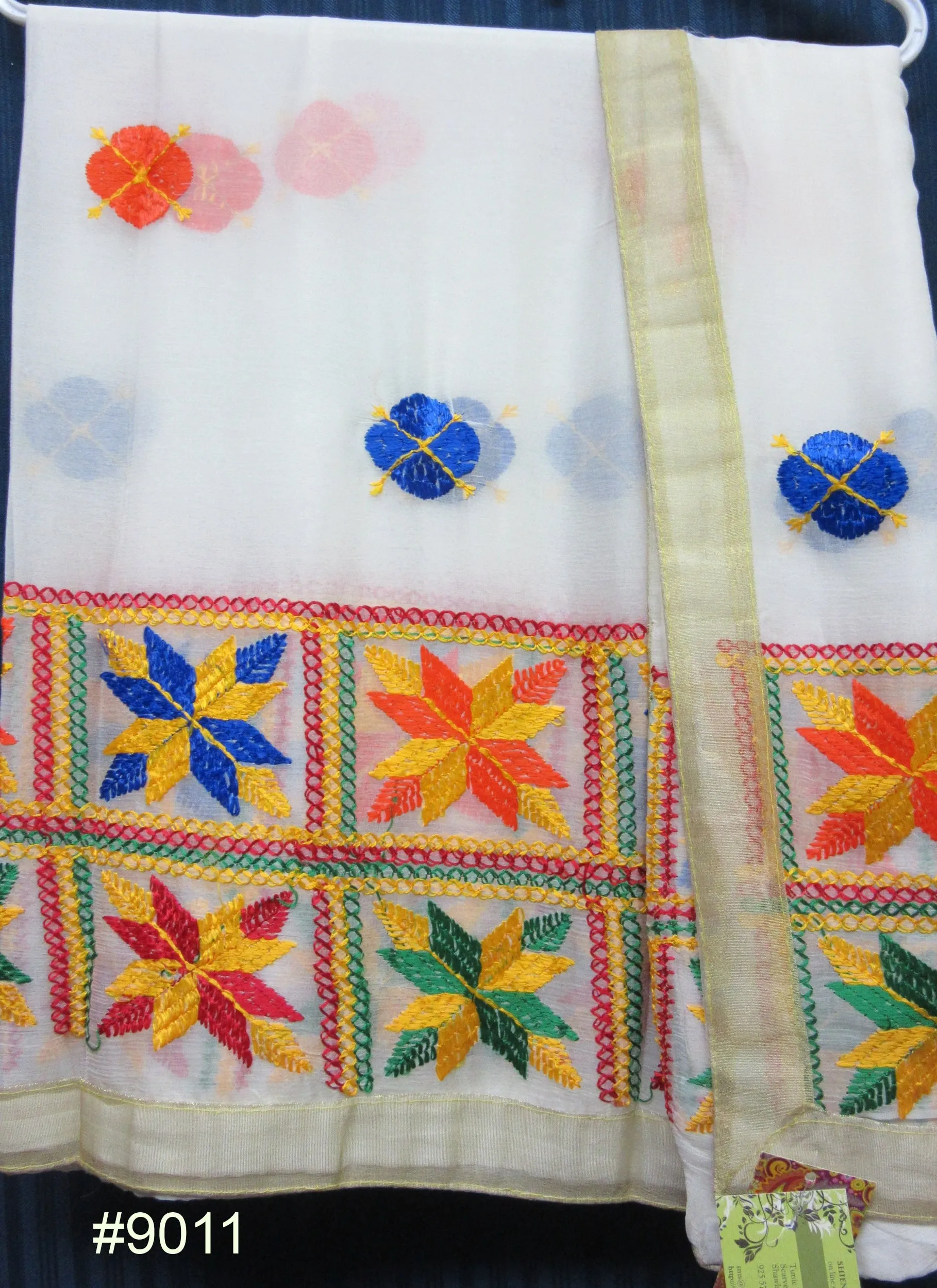 Phulkari 9013 Georgette Solid Color Phulkari Detail Dupatta Chunni Shawl