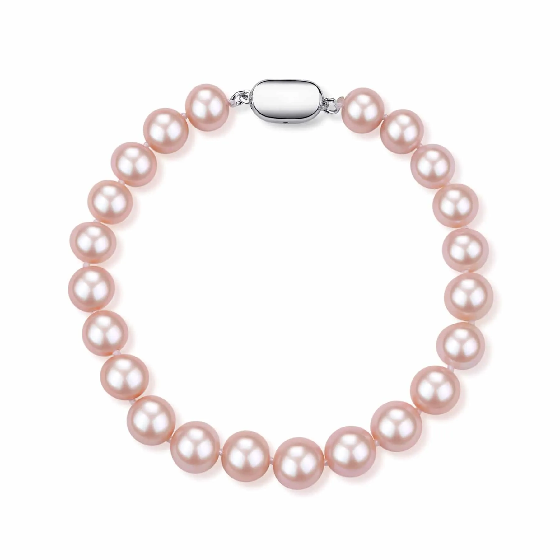 Pink Freshwater Pearl Bracelet, 6-9mm Silver