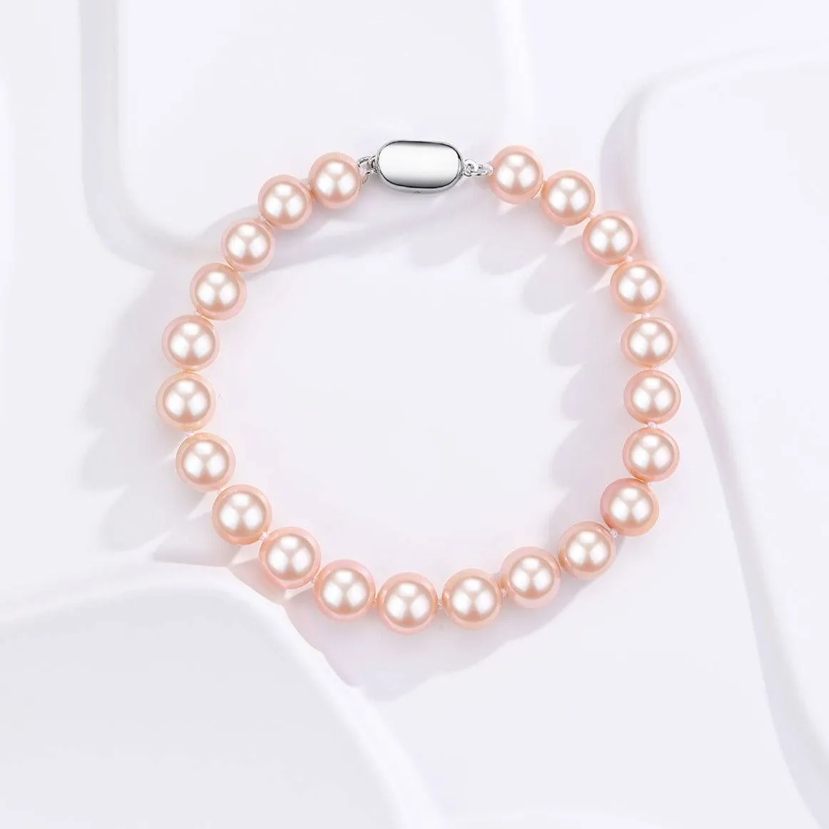 Pink Freshwater Pearl Bracelet, 6-9mm Silver