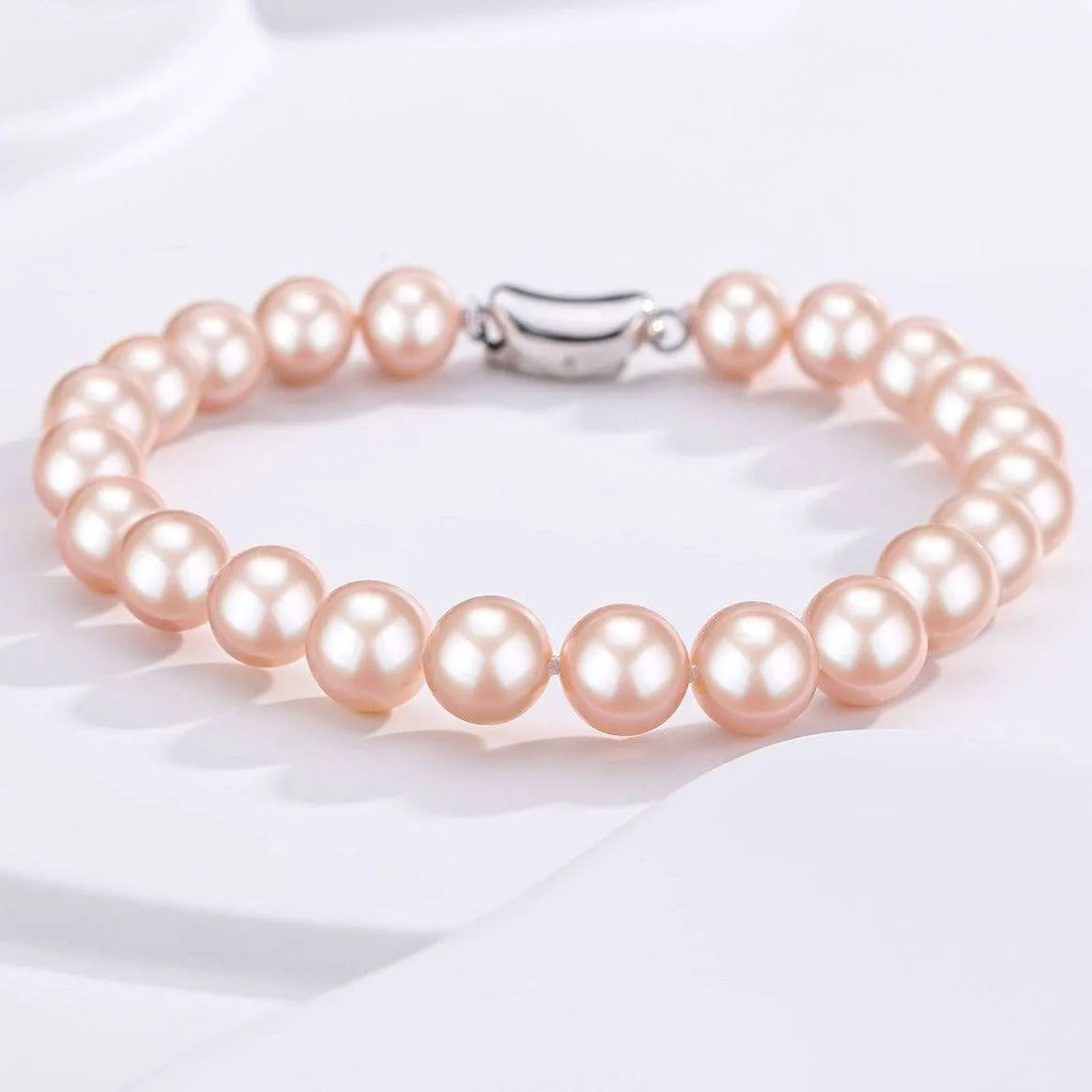 Pink Freshwater Pearl Bracelet, 6-9mm Silver