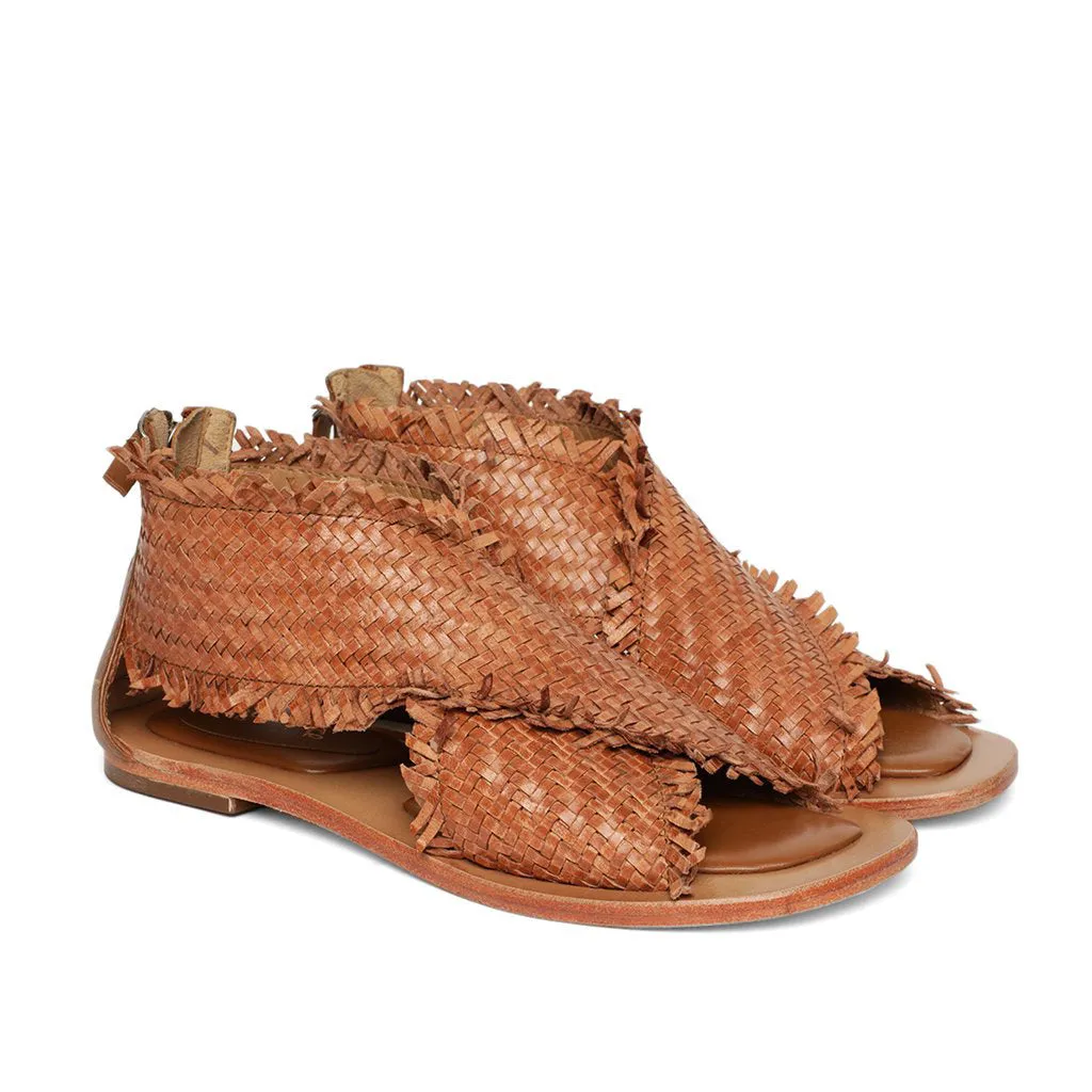 Saint Filomena Tan Woven Leather Sandals