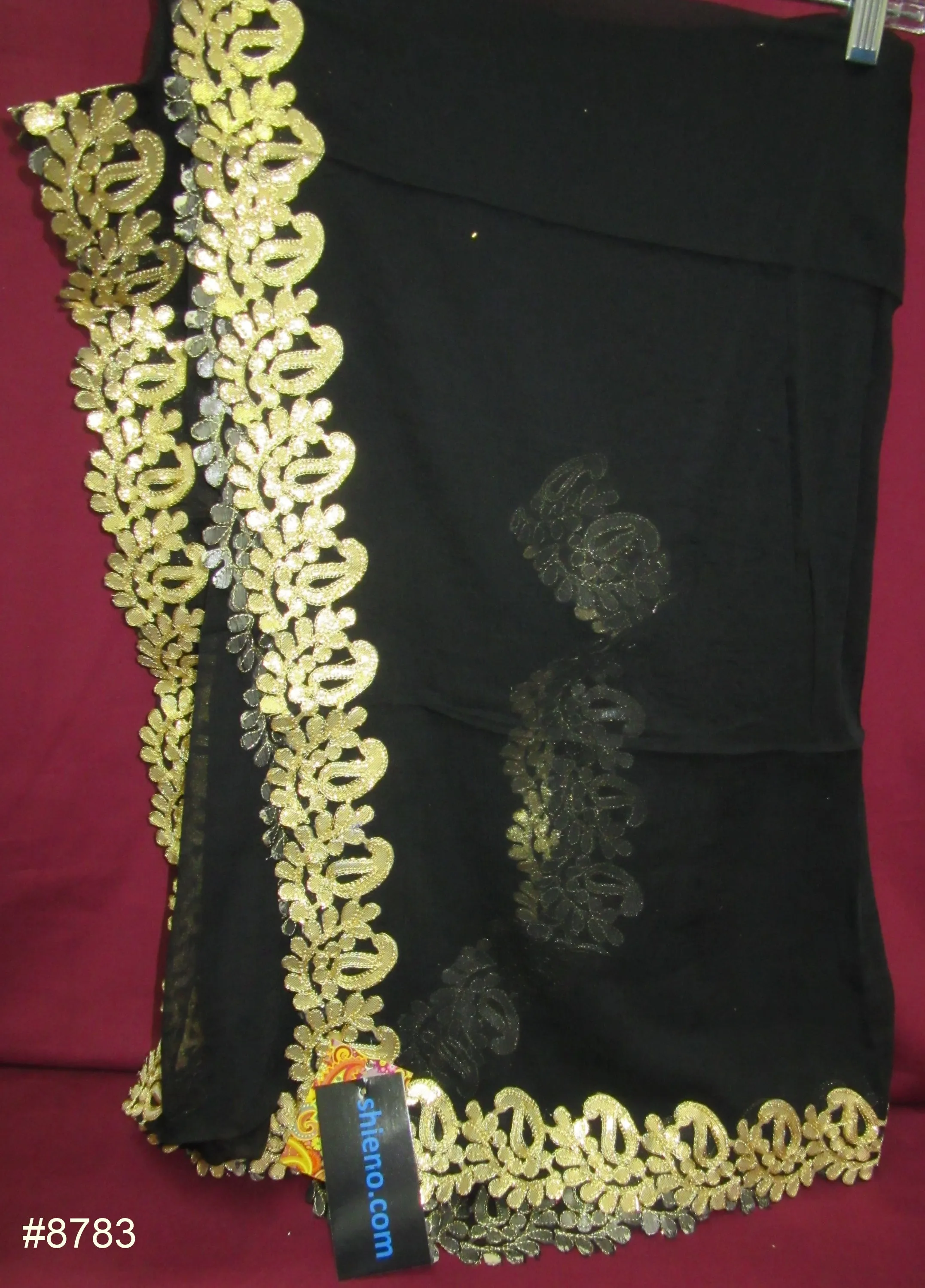 Scarf 8783 Georgette Solid Colors Golden Detail Border Dupatta Chunni Shawl