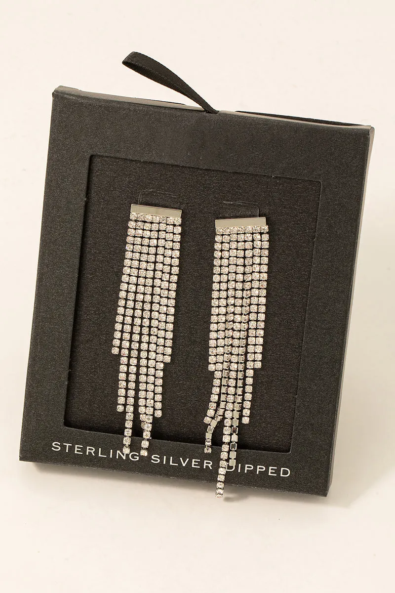 Secret Box Rhinestone Fringe Drop Earrings