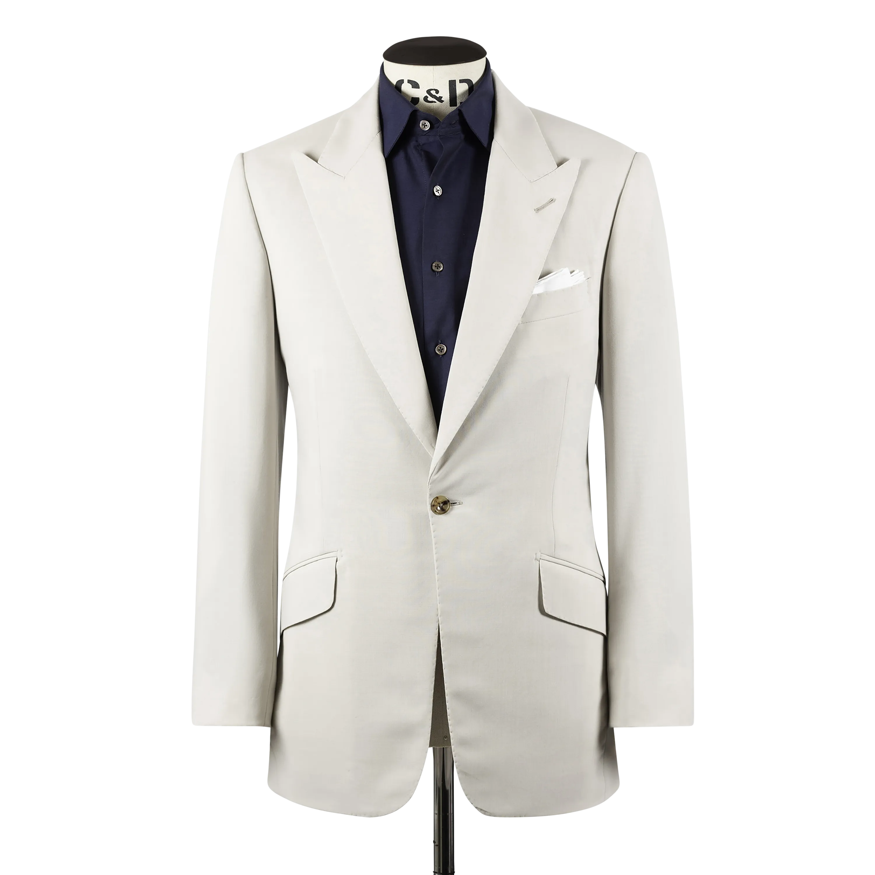 Single Breasted Peak Lapel Suit in Cream Tropical Wool