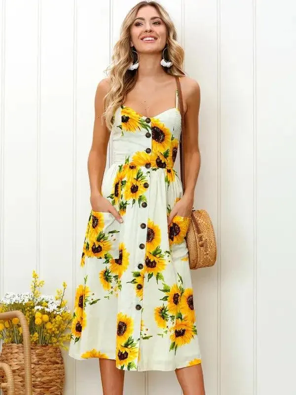 Sun-kissed Sunflower Midi Dress