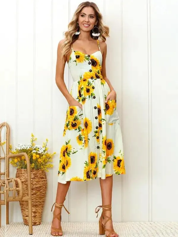 Sun-kissed Sunflower Midi Dress