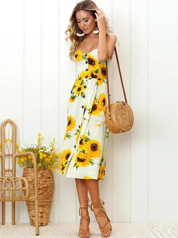 Sun-kissed Sunflower Midi Dress