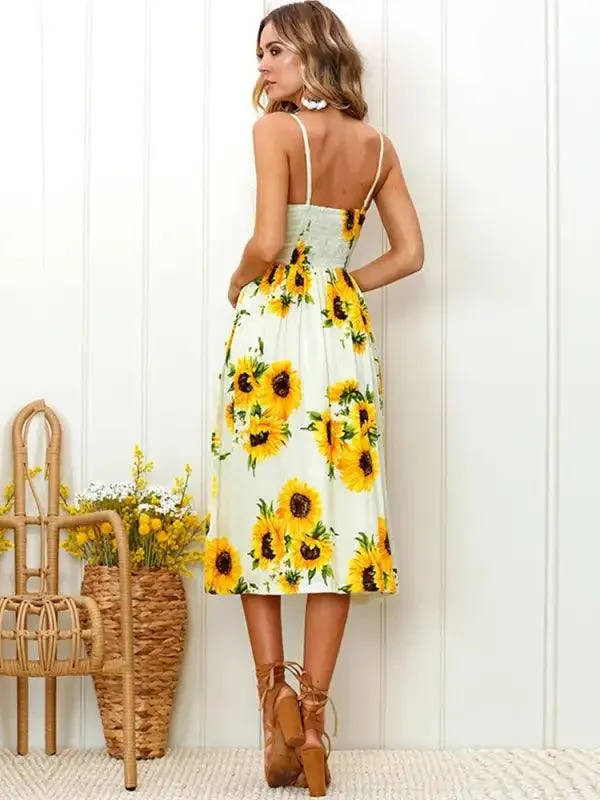 Sun-kissed Sunflower Midi Dress