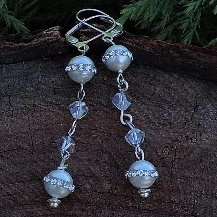 Swarovski Crystal and Pearl Dangle Earrings