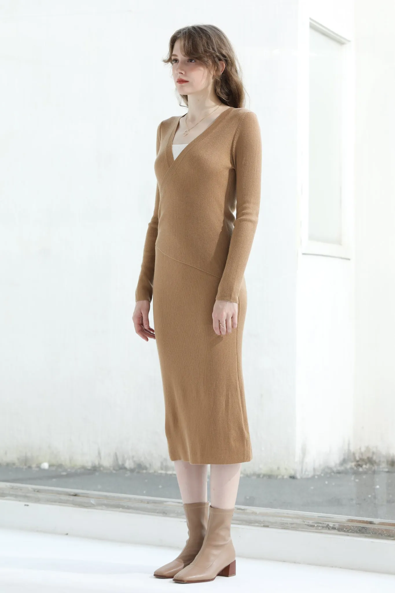 Sylphide | Lydia Surplice Wool Blend Dress