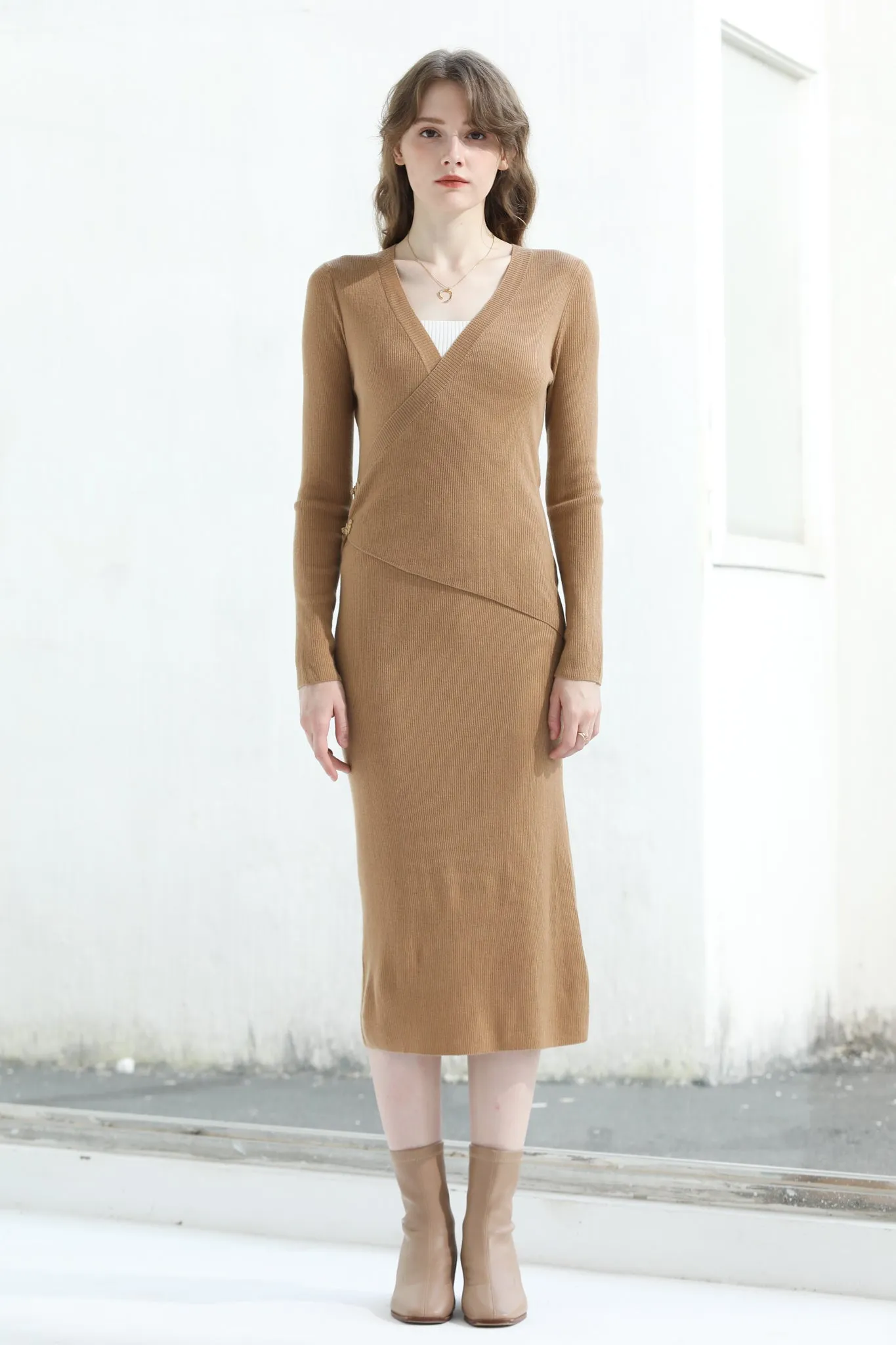 Sylphide | Lydia Surplice Wool Blend Dress