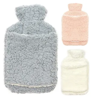 Teddy Fleece Hot Water Bottle with Hand Warmer Pocket Luxurious 2L Natural Rubber for Winter Comfort and Pain Relief by OLIVIA ROCCO