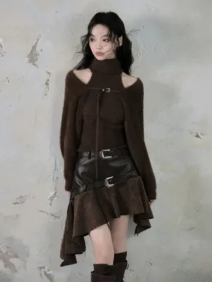 Turtle Neck Sleeveless Sweater & Knitted Shawl Cardigan Set up【s0000004399】