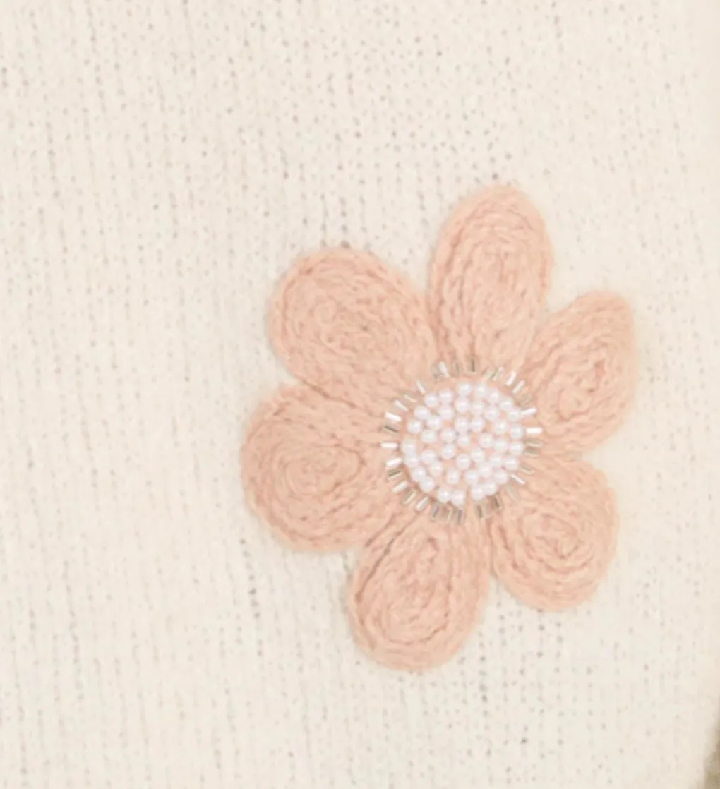 V-Neck Blanket Stitch Sleeve Flower Design Jumper (2 Colours)