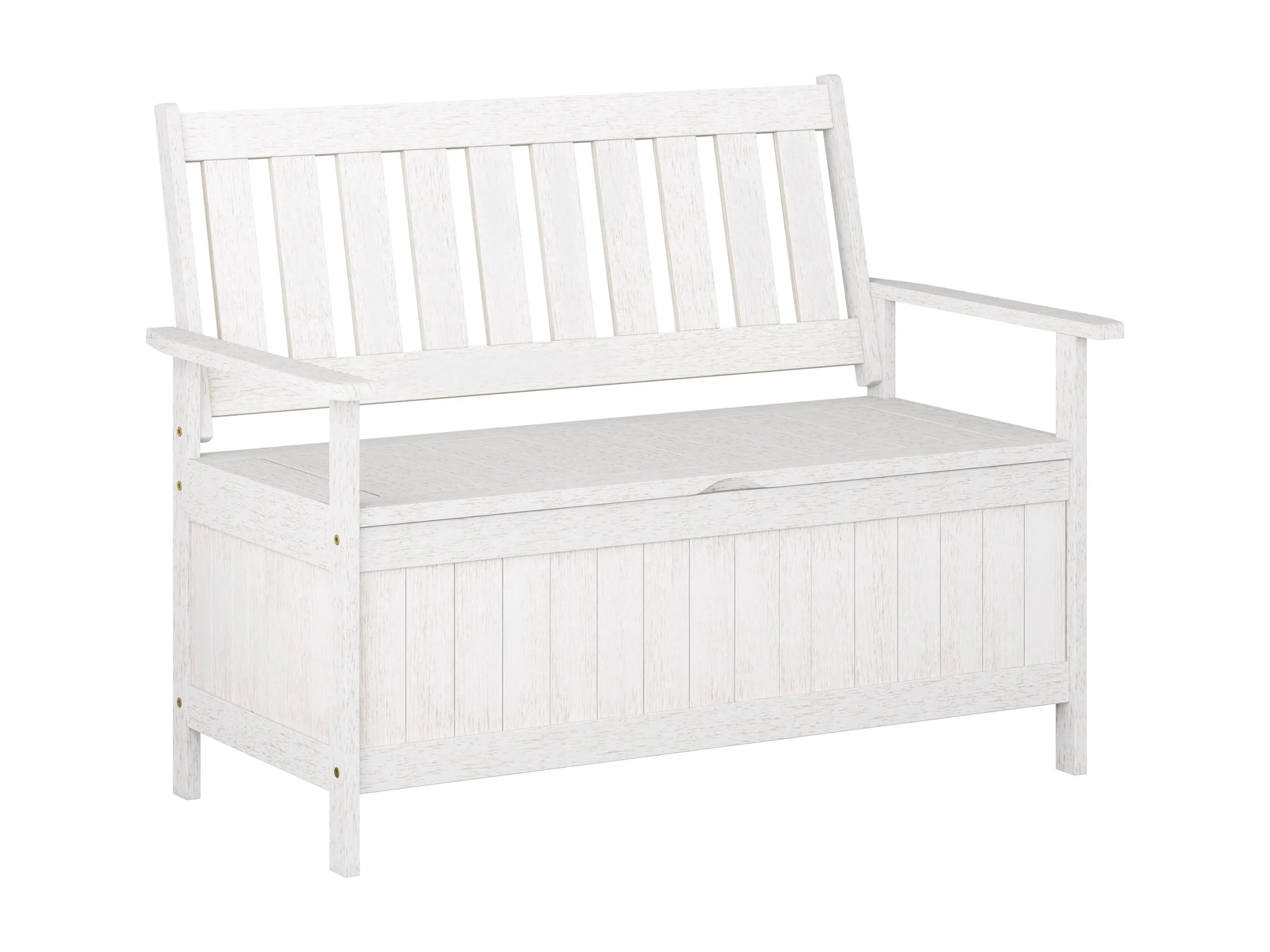 Washed White Wooden Storage Bench